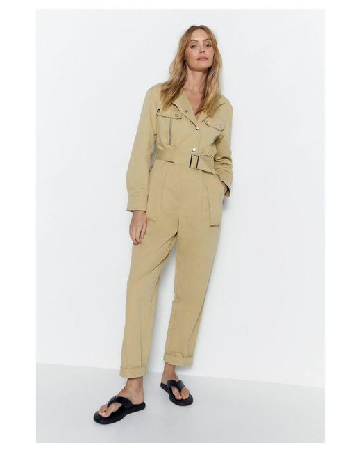 Warehouse White Twill High Neck Belted Utility Boilersuit