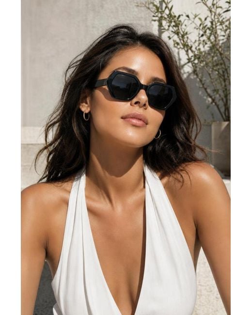 SVNX Blue Oversized Rounded Angular Sunglasses