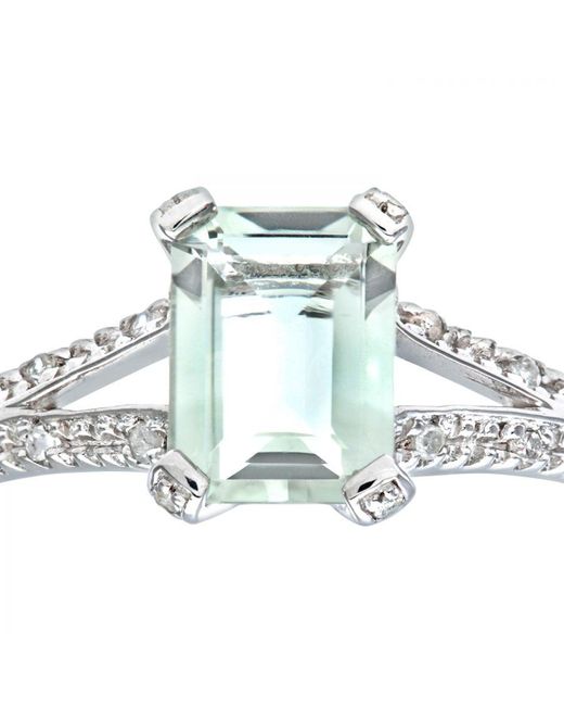 DIAMANT L'ÉTERNEL 9ct Witgouden Smaragd Geslepen Groene Amethistring Met Diamanten Schouders in het Metallic