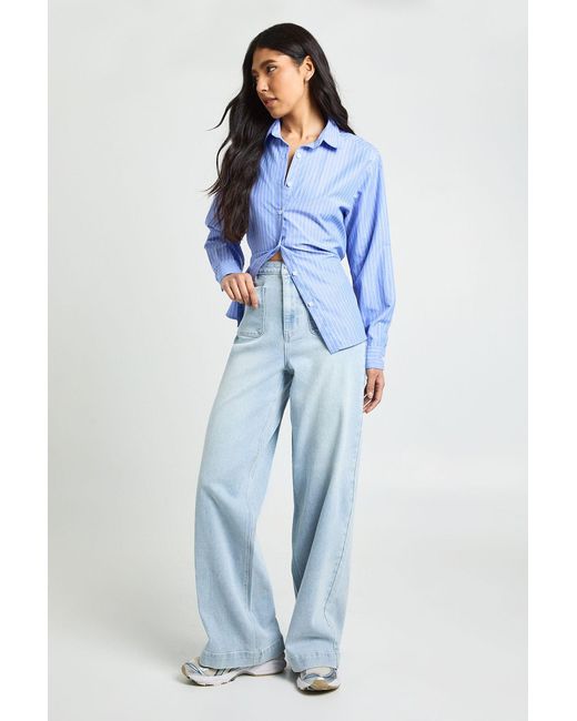 Boohoo Blue Tall High Waist Front Pocket Wide Leg Jean