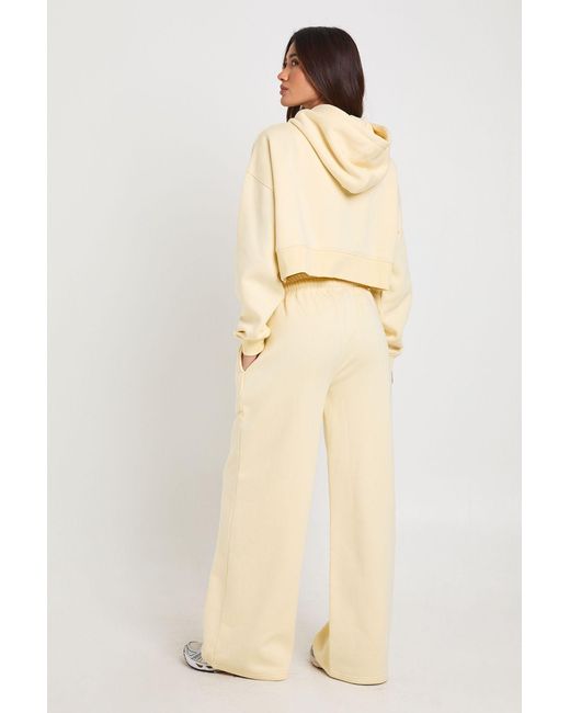 Boohoo Natural Deep Hem Crop Top 3 Piece Hooded Tracksuit