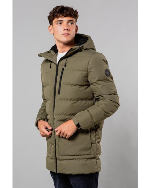 Tokyo Laundry Green Padded Hooded Ripstop Jacket With Toggles for men