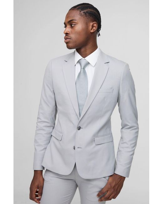 BoohooMAN Gray Super Skinny Single Breasted Suit Jacket for men