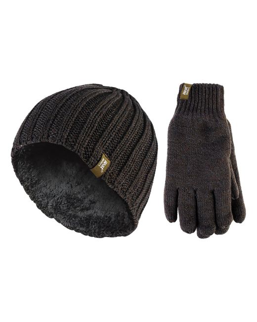 Heat Holders Black Thermal Hat & Glove Set For Winter for men