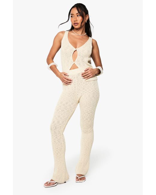 Boohoo White Knitted Crochet Flare Trouser