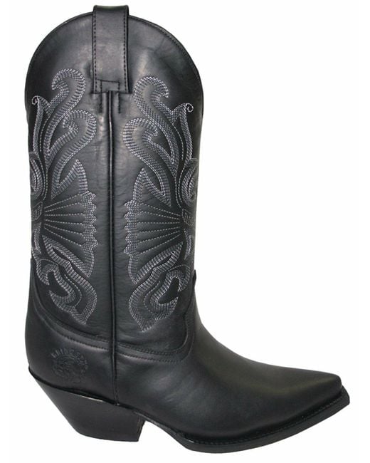 Grinders Black Leather Western Cowboy Boots-Buffalo