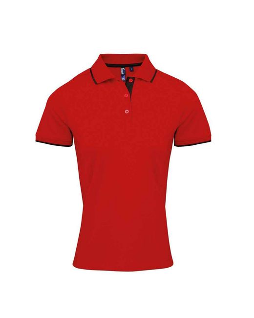 PREMIER Red Ladies Coolchecker Contrast Pique Polo Shirt