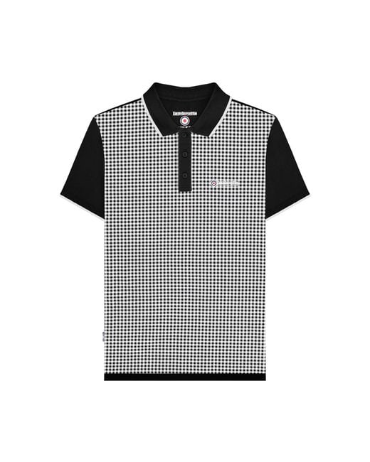 Lambretta Black Gingham All-Over Print Polo Shirt Cotton for men
