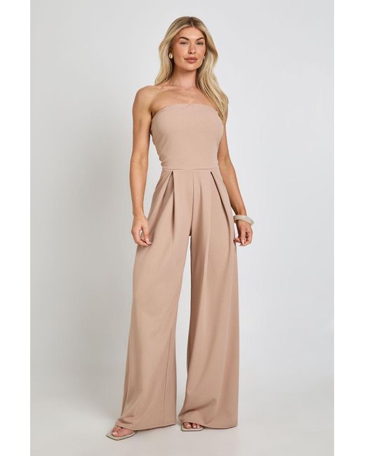 Boohoo Natural Crepe Bandeau Extreme Wide Leg Jumpsuit