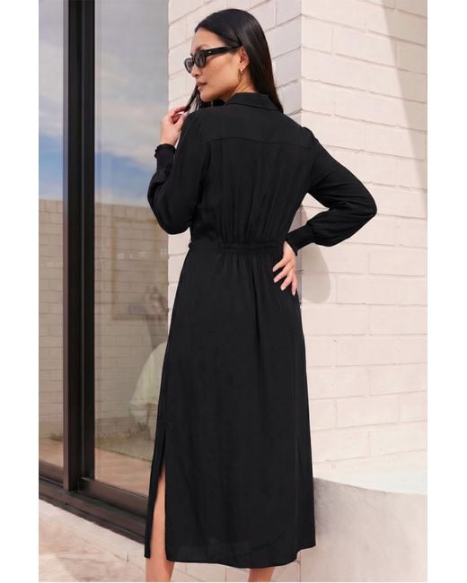 Roman Black Tie Waist Buttoned Shirt Dress