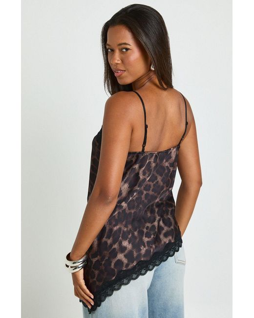 Boohoo Black Satin Lace Mix Asymmetric Cami