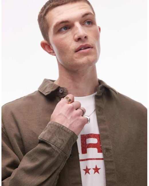 Topman Brown Long Sleeve Washed Canvas Overshirt for men