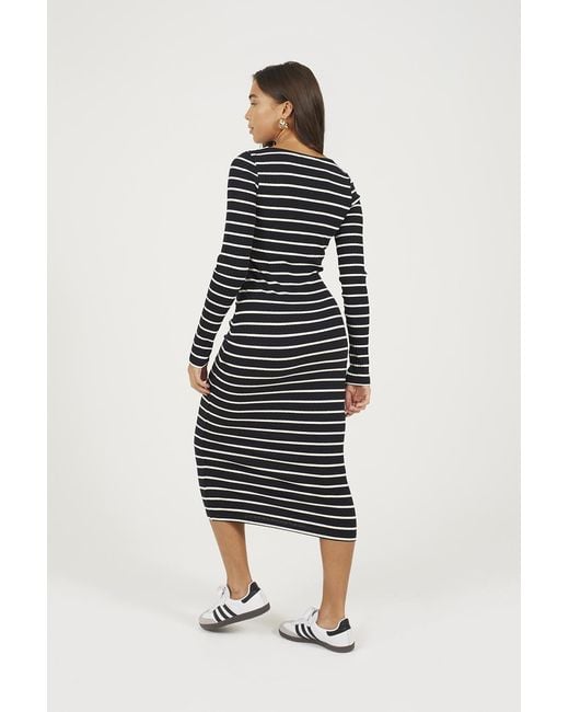 Brave Soul Blue Ribbed Stripe Long Sleeve Dress