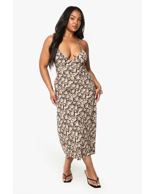 Boohoo Multicolor Plus Snake Print Strappy Midaxi Dress
