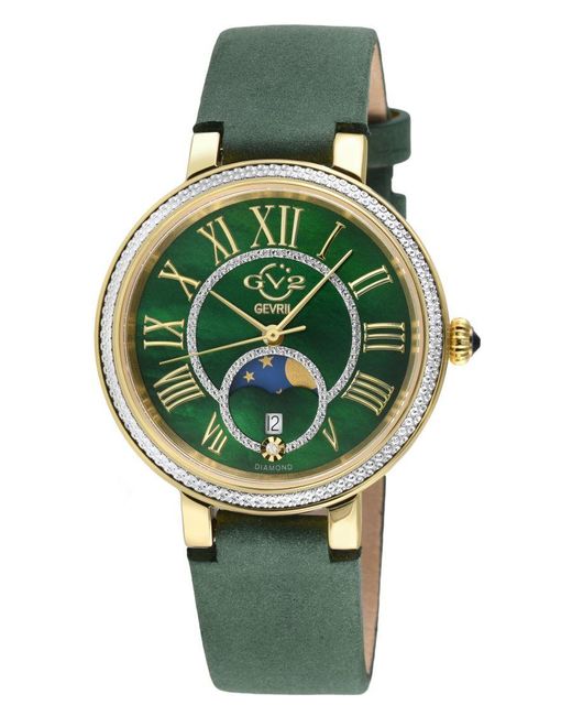 Gv2 Green Genoa Ss Ip Case, Mop Dial, Authentic Handmade Ion Suede Leather Strap