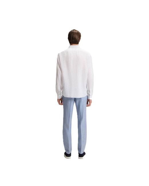 Boss White Liam Collared Button Down Long Sleeve Shirt for men