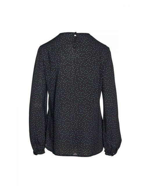 Conquista Blue Long Sleeve Polka Dot Top With Pintuck Detail