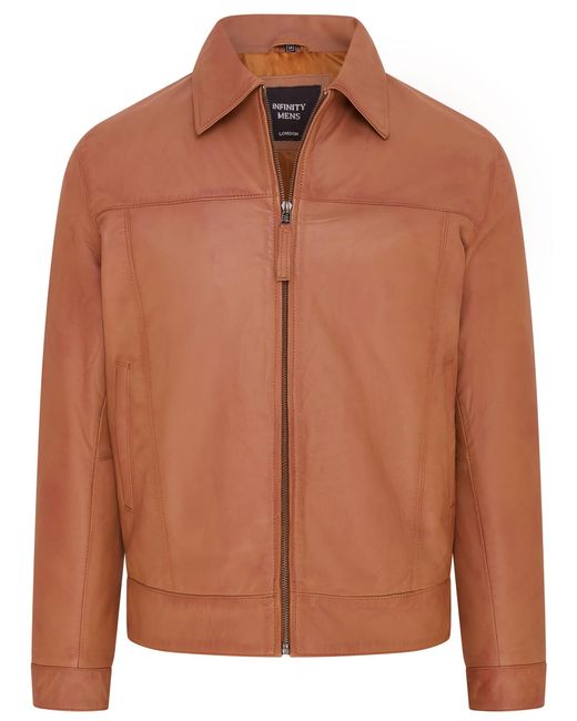Infinity Leather Brown Retro Classic Harrington Biker Jacket for men