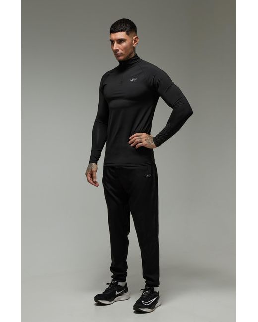 BoohooMAN Gray Tall Active Regular Fit Quarter Zip And Jogger Tracksuit for men