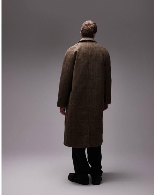 Topman Gray Wool Check Car Coat for men