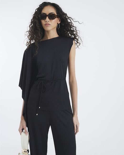 River Island Blue Top Cape Sleeve Ribbed Belted