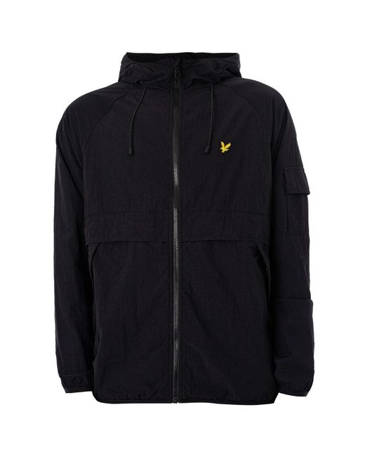 Lyle & Scott Black Branded Jet Hooded Winbreaker Jacket for men
