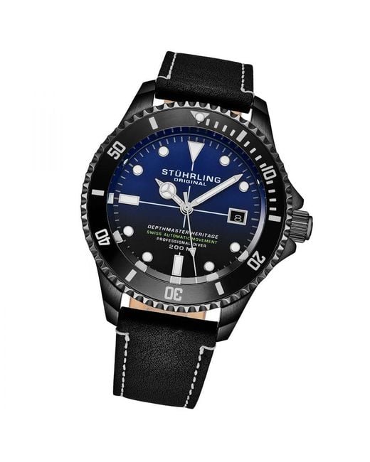 Stuhrling Black Swiss Automatic Depthmaster Heritage 883Hb 42Mm Diver for men