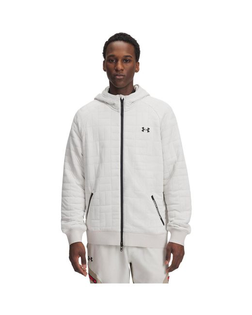 Under Armour Gray Unstoppable Textured Hooded Full Zipper Ribbed Cuff Jacket for men
