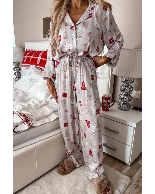 Azura Exchange Kerst Pyjama Set Lange Mouwen in het Metallic