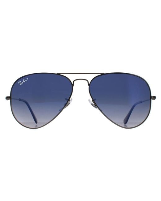 Ray-Ban Blue Sunglasses Aviator 3025 Gunmetal Polarized Gradient 004/78 58Mm