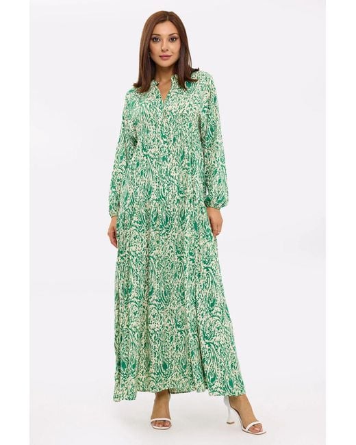 Hiccup Green Abstract Print Tiered Shirt Maxi Dress