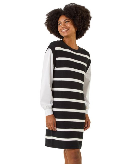 Roman Black Striped Shirt Knit Dress