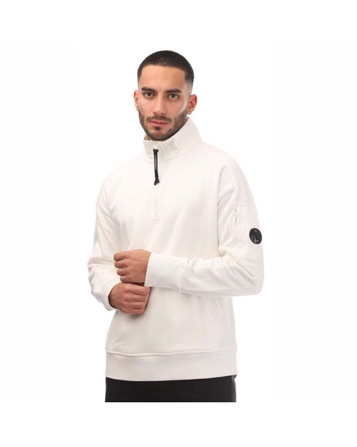 C P Company Diagonal Raised Fleece Sweatshirt Met Halve Rits In Wit in het White voor heren