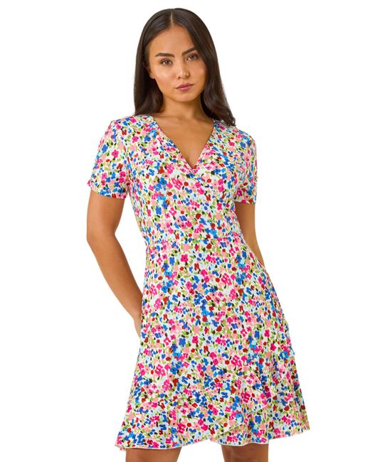 Roman Red Petite Floral Frill Wrap Dress