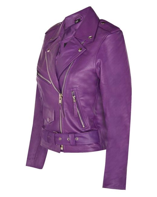 Infinity Leather Purple Cowhide Biker Jacket-Mansfield