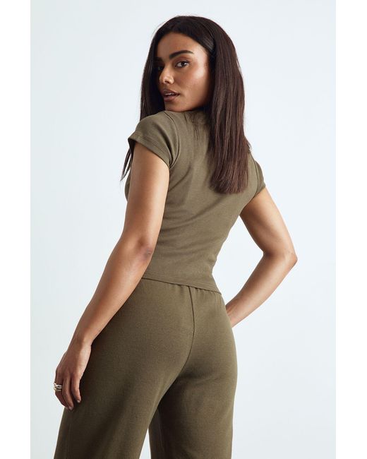 Boohoo Brown Basic Rib Short Sleeve Fitted Top