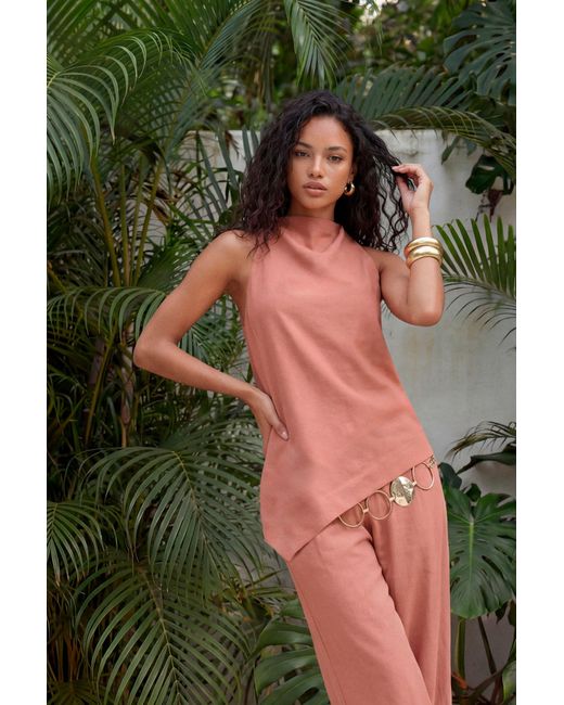 Boohoo Green Halter Loose Asymmetric Top