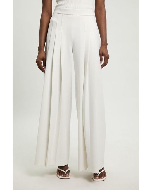 Karen Millen White Tailored Structured Crepe Pleated Wide Leg Trousers