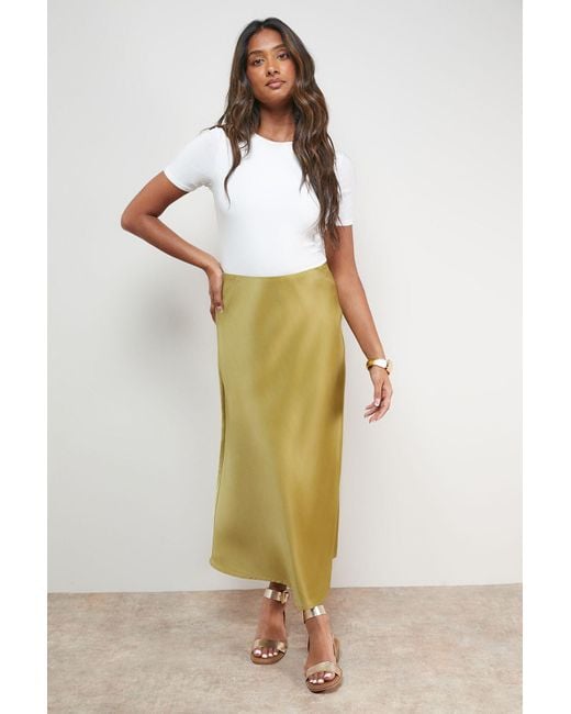Oasis Green Bias Cut Satin Midi Skirt
