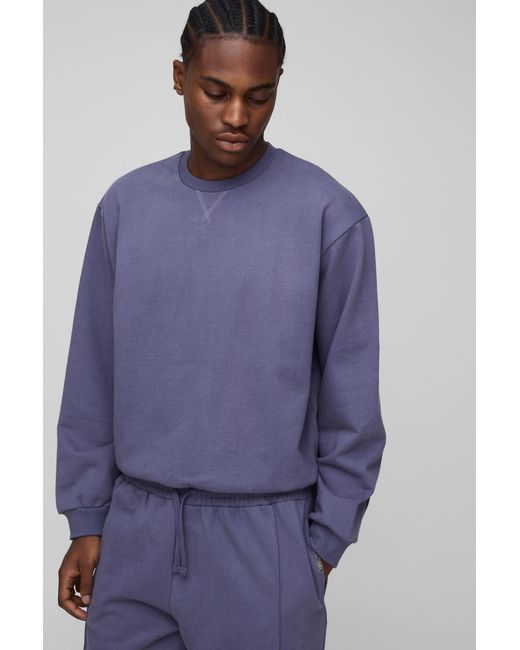 BoohooMAN Blue Premium Script Heavyweight Oversized Boxy Sweatshirt for men