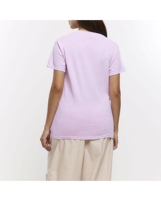 River Island Purple T-Shirt Graphic Print Cotton