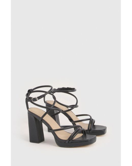 Boohoo Black Cross Strap Platform Heels