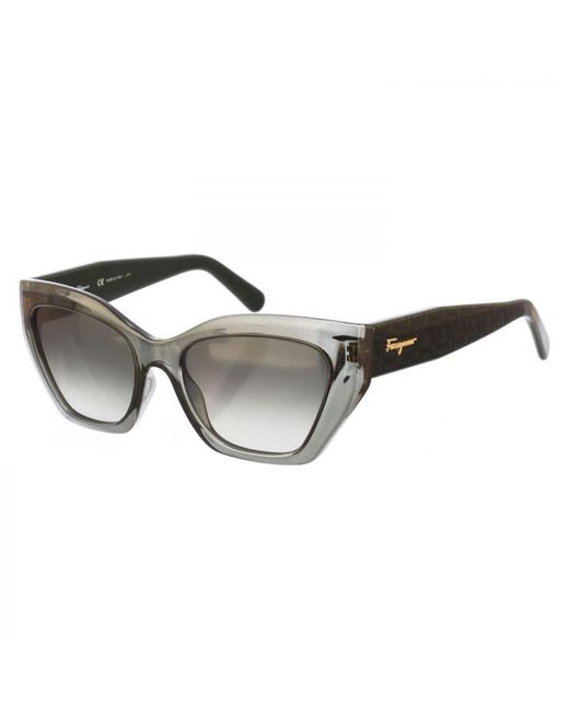 Ferragamo Green Acetate Sunglasses With Cat Eye Shape Sf1043S