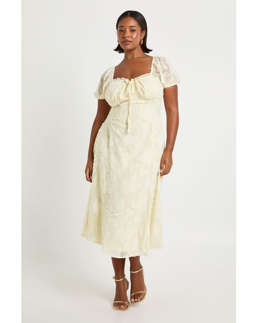 Boohoo Natural Plus Burnout Milkmaid Midi Dress