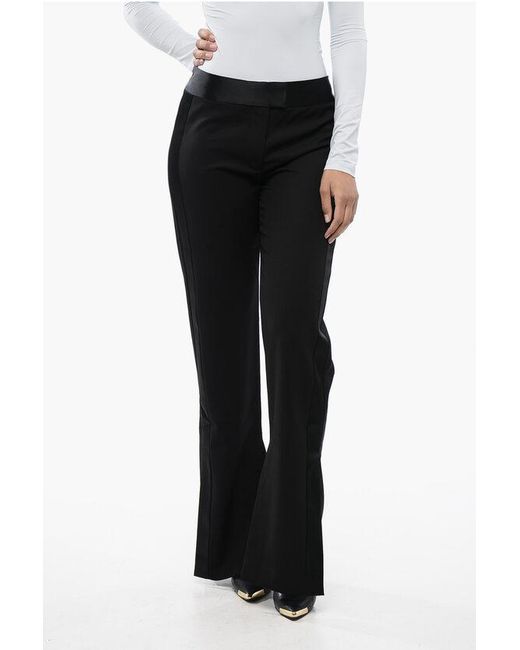 Off-White c/o Virgil Abloh Black Virgin Wool Pants With Satin Trims And Ankle Slit