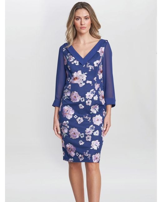 Gina Bacconi Daisy Crepe Dress With Embroidery in Blue Lyst UK