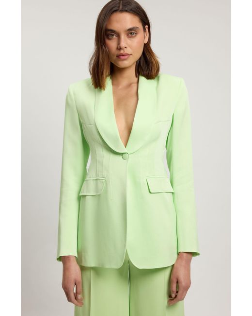 Karen Millen Green Structured Satin Viscose Tailored Blazer