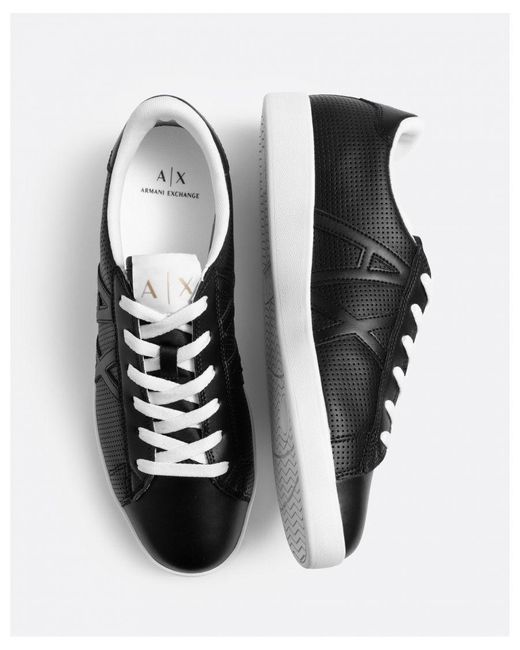 ARMANI EXCHANGE White Perforated Leather Sneakers With Ax Logo for men