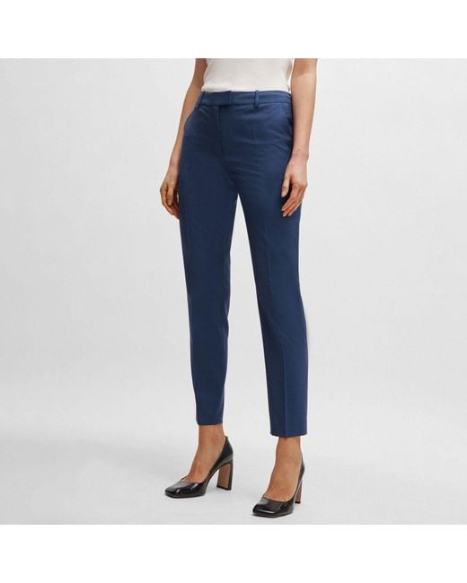 Boss Damespantalon Tamata4 Regular-fit In Blauw in het Blue
