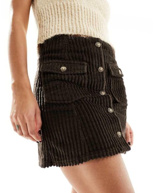 ASOS Black Jumbo Cord Button Through Mini Skirt